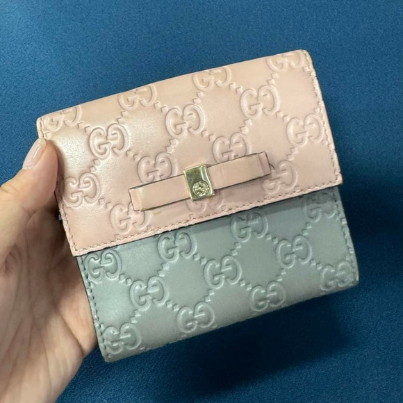 100% Authentic Gucci Guccissima Leather Compact Bow Wallet - Picture 1 of 14